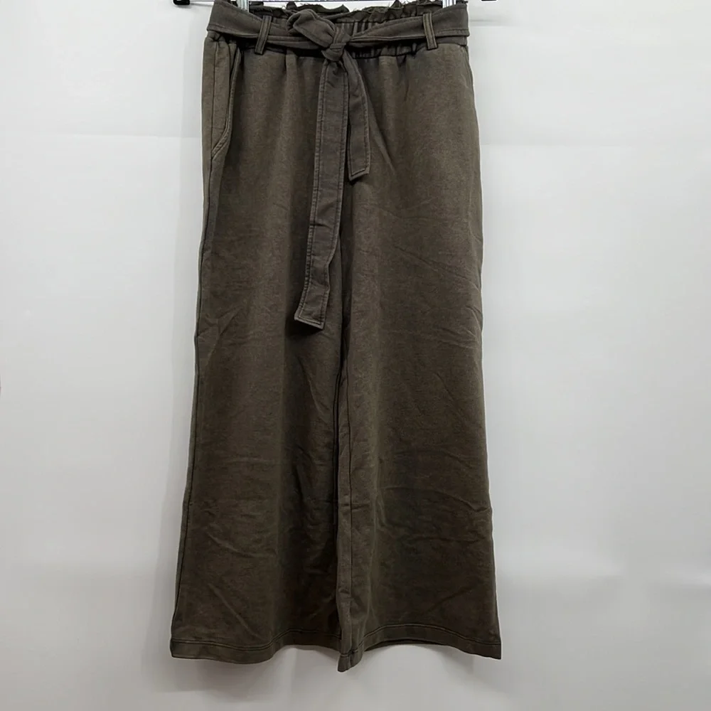 🆕Charcoal French Terry Paperbag High Waist Wide Leg Pant Hem & Thread S, M & L - Picture 5 of 15